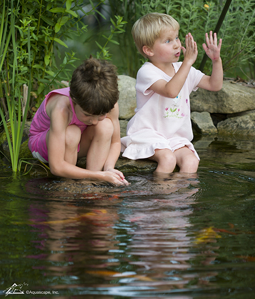 family in water garden